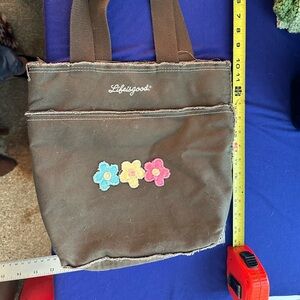 Life Is Good Brown Tote with Colorful Floral Accents